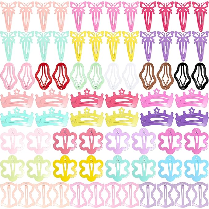 obeoby 82 Pcs 5 Styles Colorful Hair Clips for Girls, Metal Snap Cute Butterflies Flowers Pattern Barrettes for Girls Baby Toddlers Hair Accessories Stocking Stuffers Christmas Gifts
