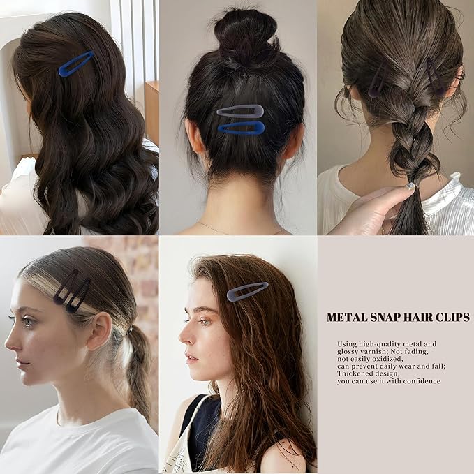 Small Hair Barrettes For Women No Slip Metal Snap Clips For Thin And Fine Hair,Matte Black Brown Blue Red Gray,20 PCS,1.97 x 0.5 Inch.
