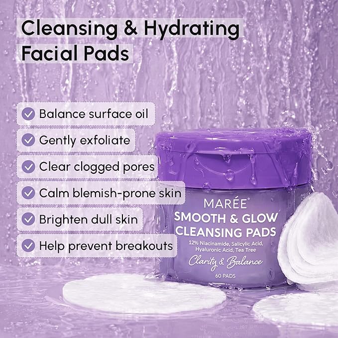 MAREE Niacinamide Toner Pads for Face Ã¢ÂÂ Exfoliating Pads with 12% Niacinamide, Salicylic Acid, Hyaluronic Acid & Tea Tree Ã¢ÂÂ Zero Pore, Uneven Skin Tone, Acne Clearing Facial Pads Ã¢ÂÂ Glow Up Device