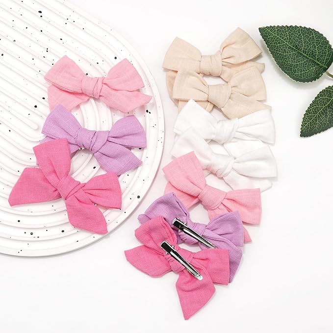 CÉLLOT 20 Pieces Girls Hair Bows Linen Fabric Bows Alligator Clips Hair Accessories for Little Girls Toddlers Kids and Teens(Pink)