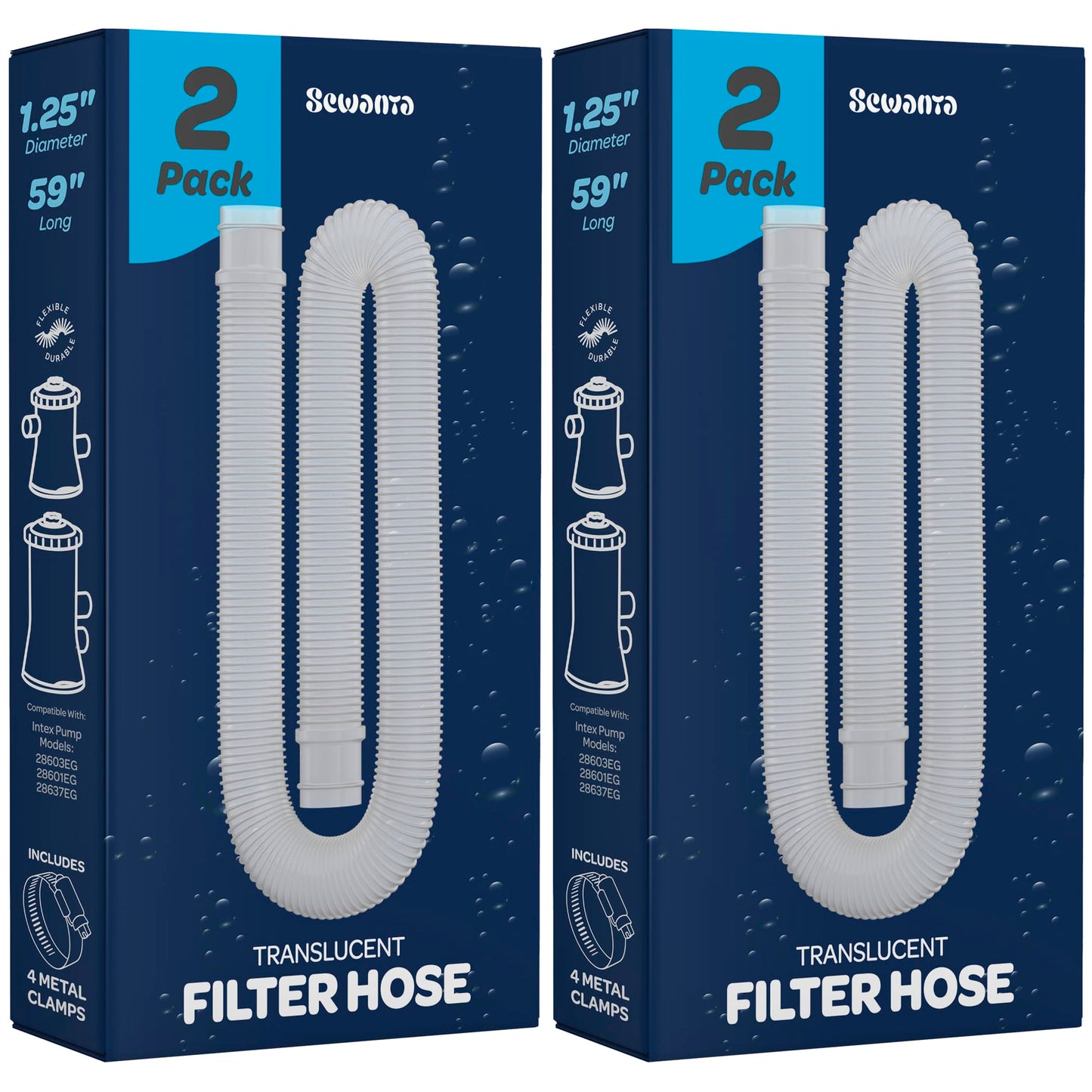 Replacement Hose For Above Ground Pools [Set of 2] 1.25" Diameter, 59" Long Accessory Pool Pump Replacement Hose - Filter Pump Hose Compatible with Intex Pump Models #607/#637