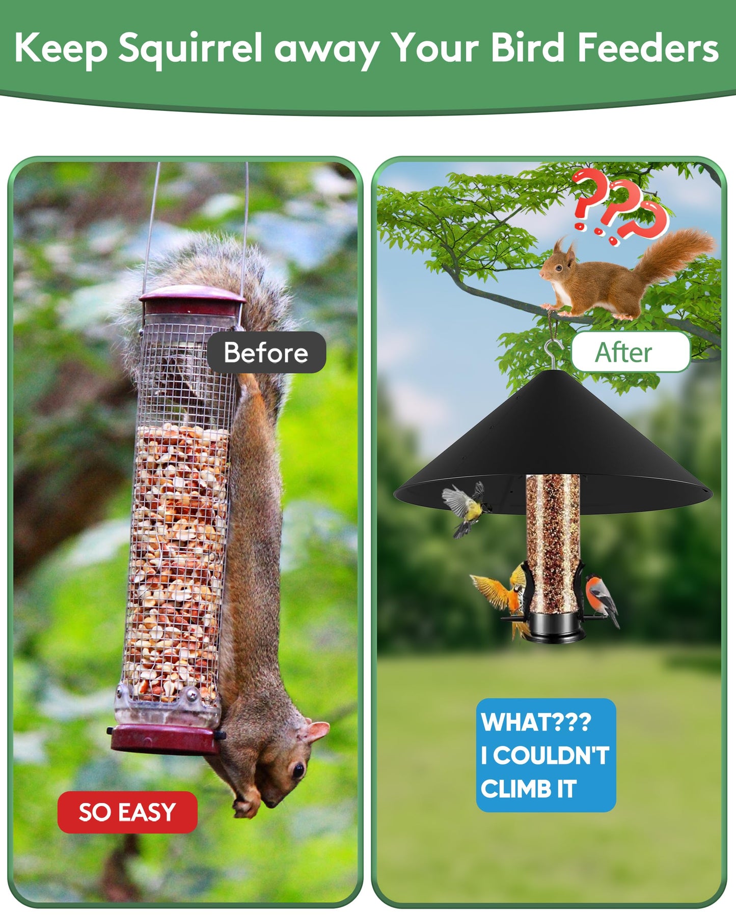 19 Inch Metal Squirrel Baffle for Bird Feeder, Hanging Baffles for Squirrel Proof Bird Feeders, Outdoor Cover Rain Guard, Rust Chew Proof Heavy Duty