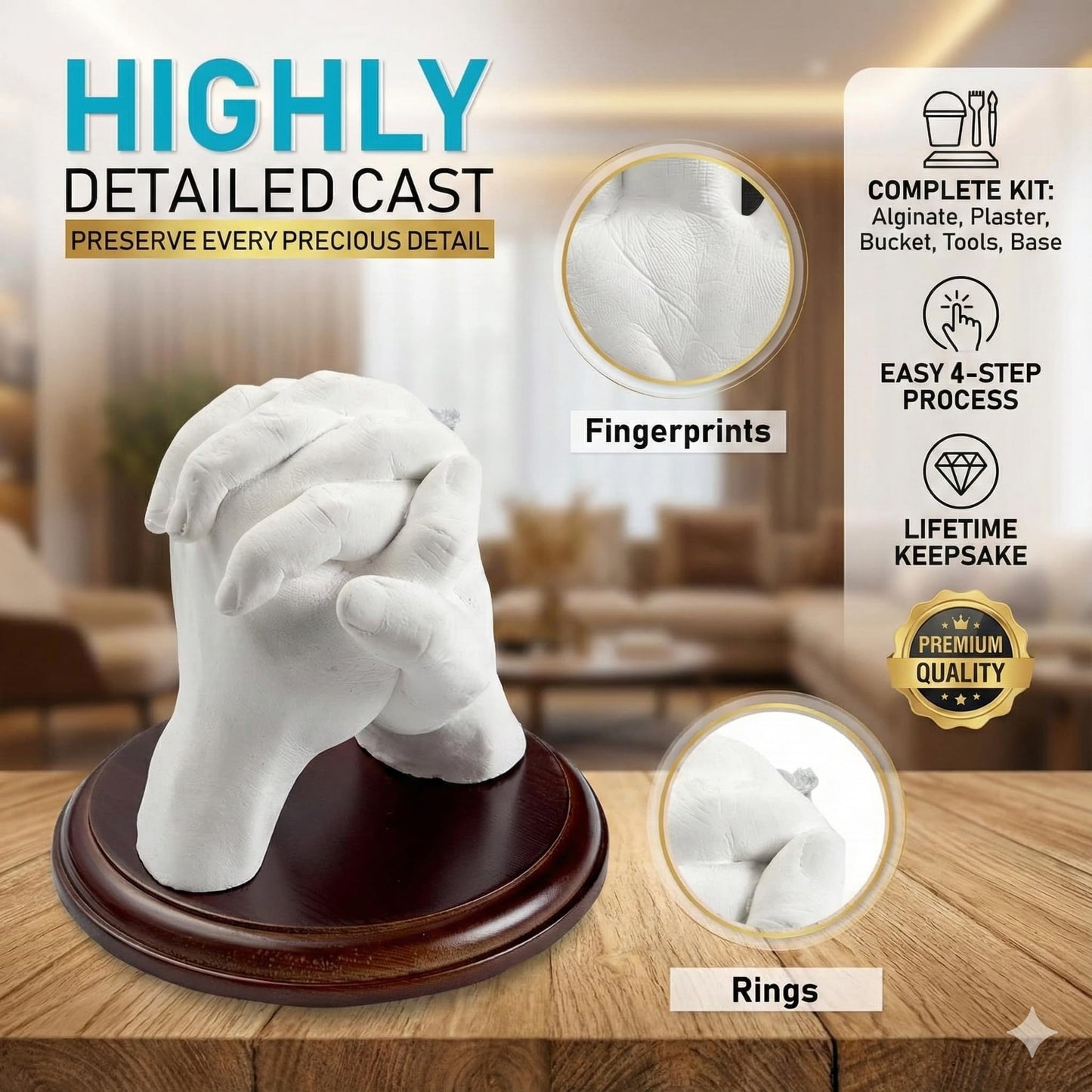 Hula Home Hand Casting Kit for Couples or Family with Mounting Plaque | Anniversary DIY Gifts Her & Him, Keepsake Sculpture Wedding Kids,