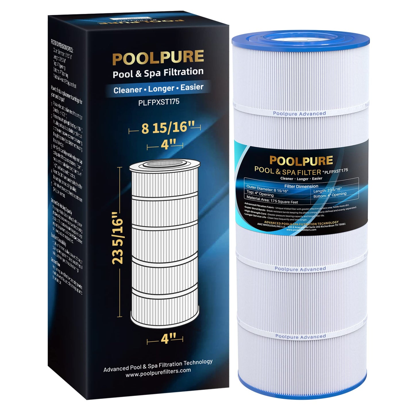 POOLPURE PXST175 Filter Replacement for Hayward X-Stream CCX1750-RE, Filbur FC-1287, Unicel C-8317 Filter Cartridge 1PACK