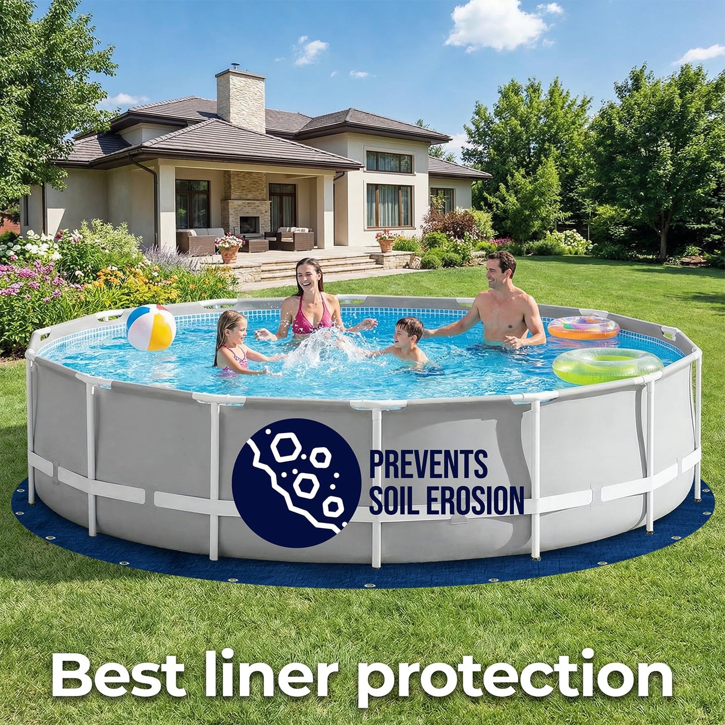 16 Ft Round Pool Liner Pad - Mat Tarp for Under Pool, Above Ground Pool Mat, Pool Ground Cloth, Pool Bottom Pad, Waterproof PE Tarp, Puncture Protection & Extend Liner Life