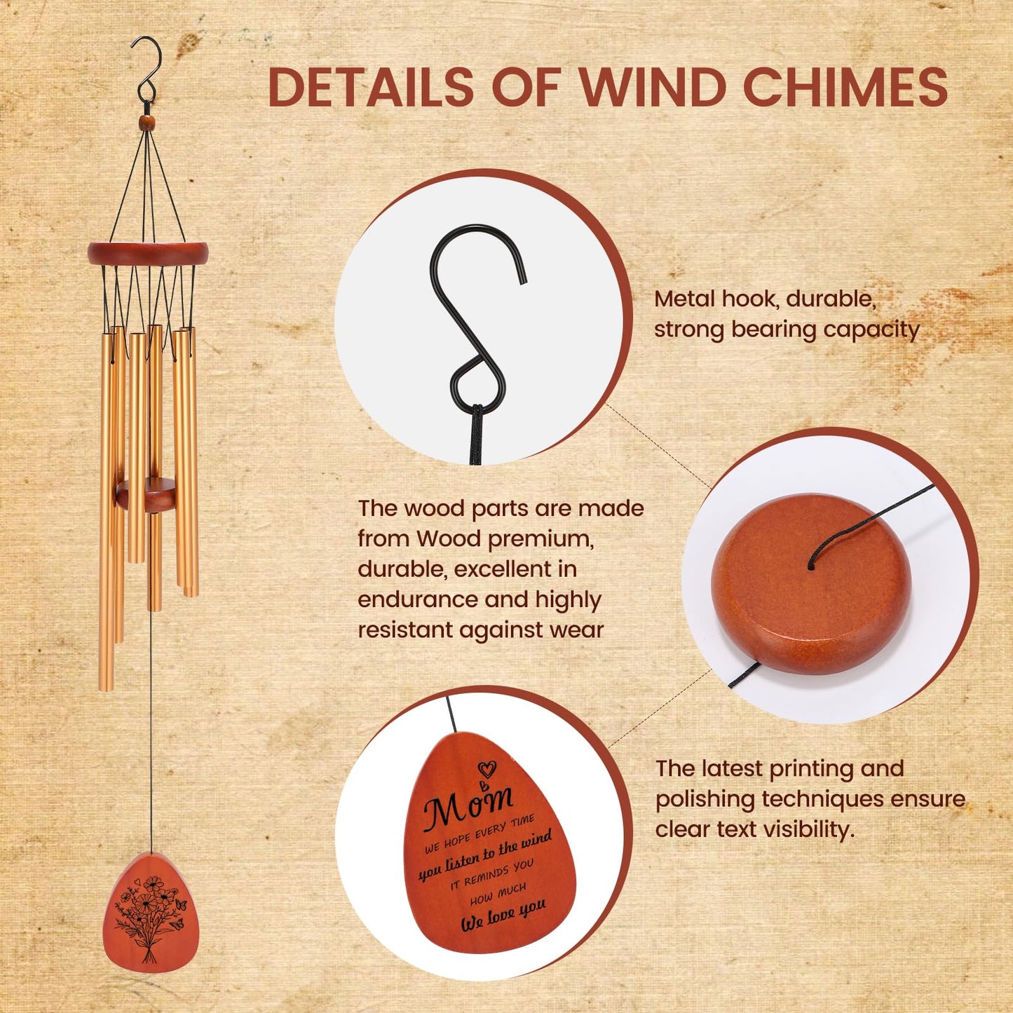 Moms Wind Chimes – Windchimes for Home & Garden, Mother's Day Birthday Gift from Daughter & Son, Valentines Day Gift Ideas for Mom