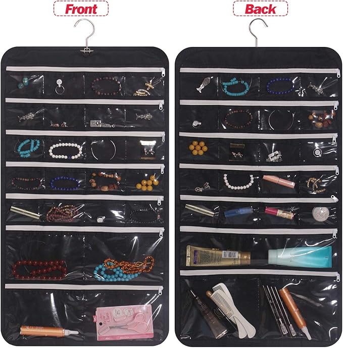 DIOMMELL Hanging Jewelry Organizer 47 Pockets with Zipper for Earrings Necklace Bracelet Ring Accessory Display Storage Bag Travel Holder Box