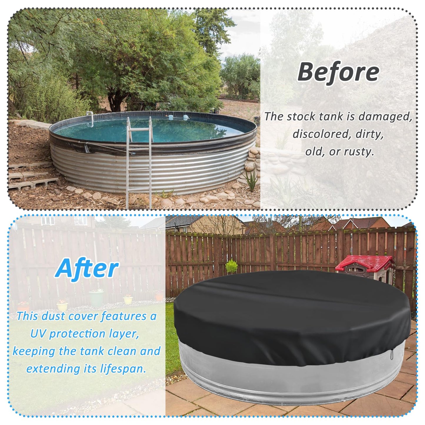 8ft Extra Large Round Stock Tank Pool Cover,Steel Round Stock Tank Pools Cover for Protection from Debris, Leaves, Dust - Waterproof and UV Resistant,Stock Tank Pools Cover with Drawstring Design
