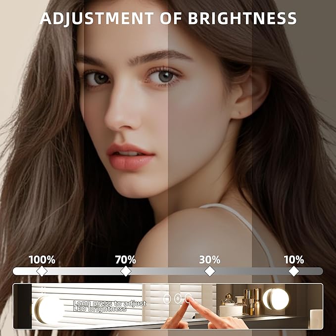 Vanity Mirror with Lights Lighted Makeup Mirror with Dimmable LED Bulbs,3 Color Lighting Modes,USB Charging Port Touch Control,Sturdy Metal Frame Design,Black (50x40cm, 4.70)