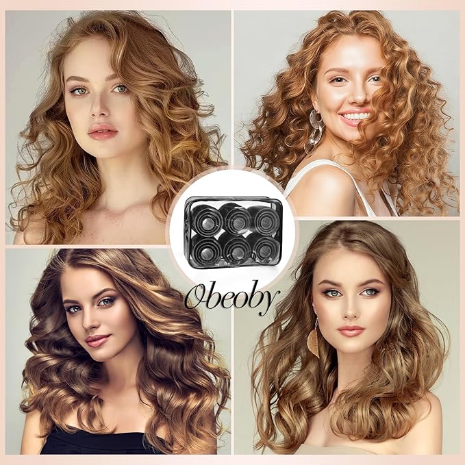 Obeoby 4 Sizes Hair Rollers for Women, Hair Curlers with Clips Comb Curlers for Long Short Curly Hair and Bangs (25, 36, 48, 60mm), Black