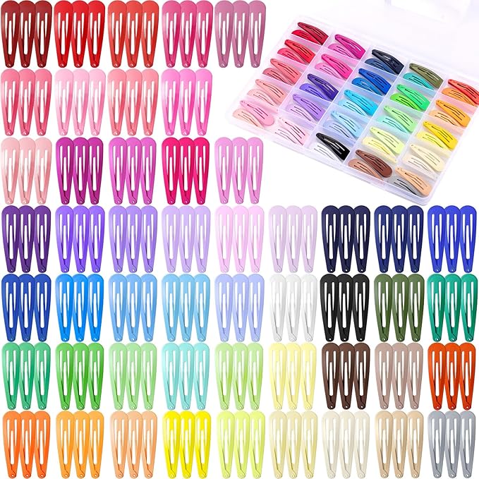 150pcs Hair Clips, 50 Colors Hair Barrettes for Girls, Funtopia 2 Inch Colorful Snap Hair Clips with Storage Case, Non Slip Metal Barrettes for Women Girls Toddler Kids Teens