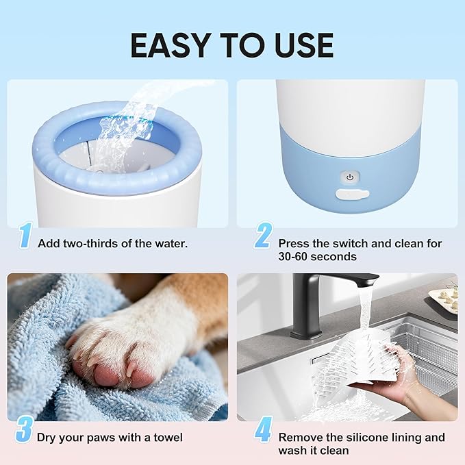 PETCHO Electric Dog Paw Cleaner Cup – Automatic 360° Pet Paw Washer, Rechargeable & Quiet Paw Cleaning Device with Soft Silicone Bristles, Portable Pet Foot Washer for Medium Large Dogs (Blue)