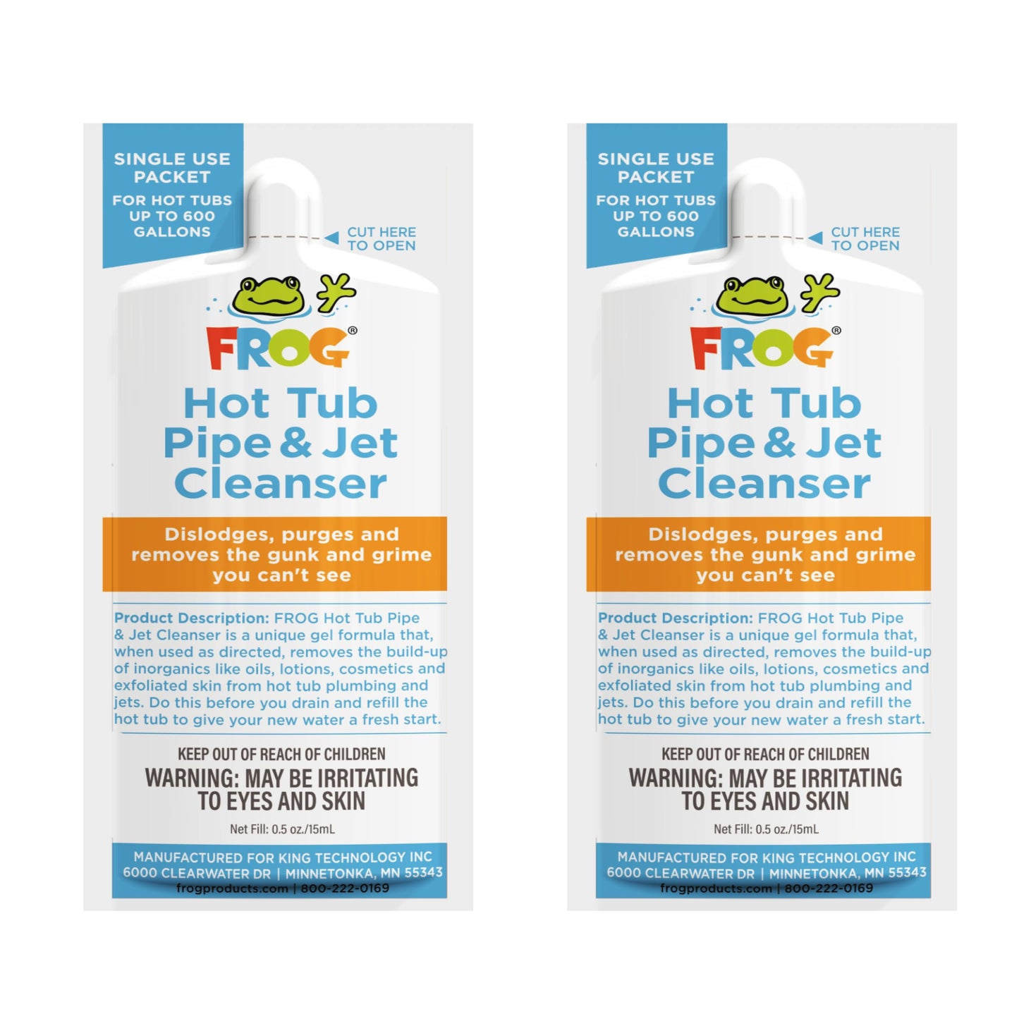 FROG Pipe & Jet Cleanser for Hot Tubs - Single Dose Deep Clean Purge Cleaner Packets for Clear Water - Prefilled for Hot Tubs to 600 Gallons - 2 Pack