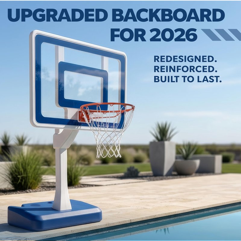 GoSports Splash Hoop Elite Pool Hoop Basketball Game with Water Weighted Base, Adjustable Height, Regulation Steel Rim and 2 Pool Basketballs - Blue