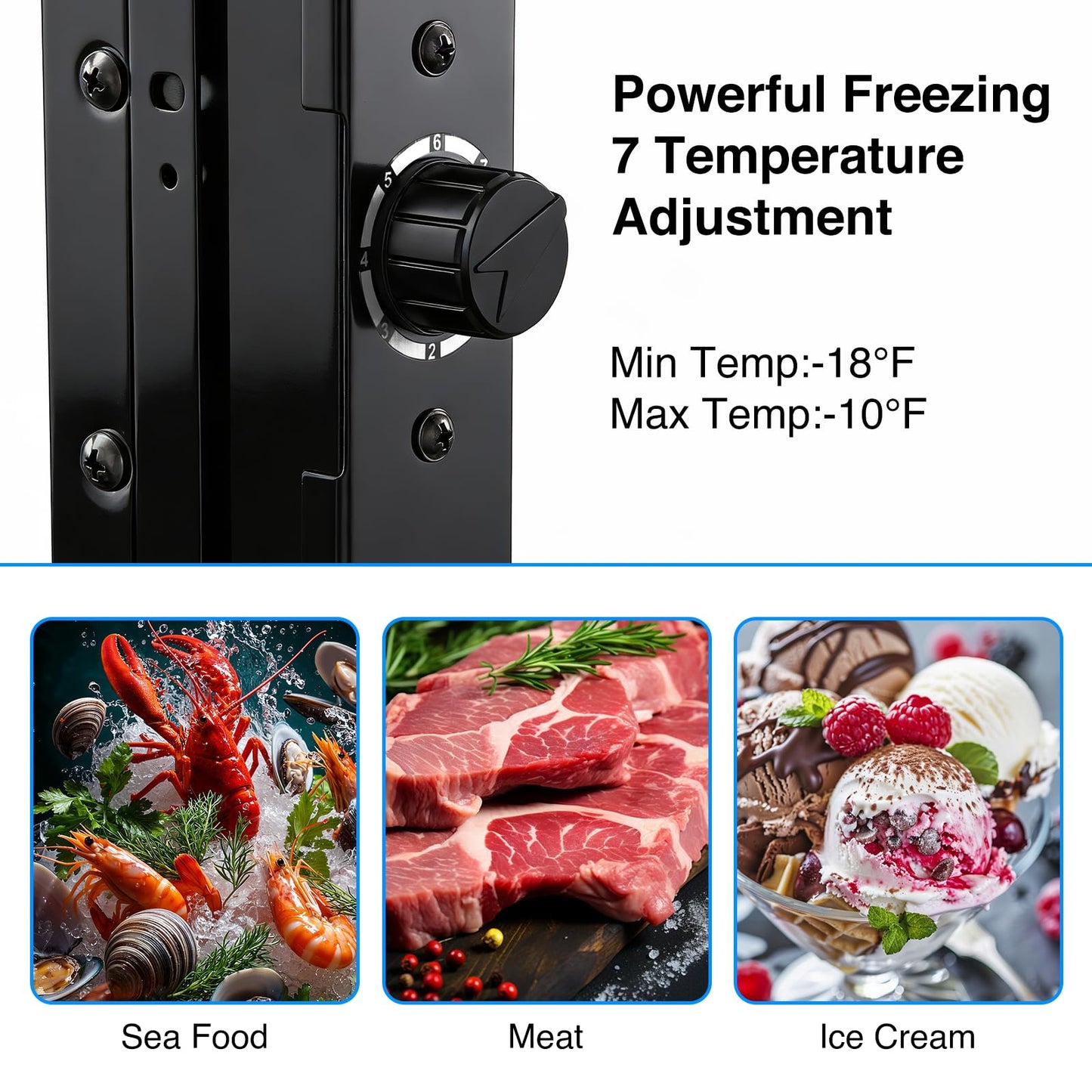 Electactic Mini Freezer, 2.2 Cu.ft Compact Upright Freezer with Glass Door Display, 7 Temperature Settings, -10°F to -18°F Deep Freezing, Quiet Freezer for Home Use, Black