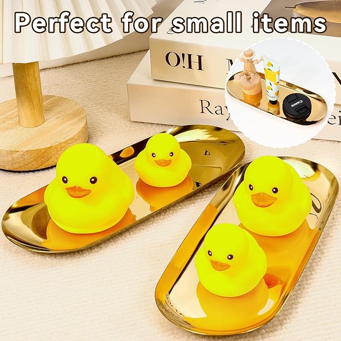 2PACK Gold Decorative Tray,Oval Stainless Steel Trays, Decorative Tray for Jewelry Dish Cosmetics Organizer Bathroom Clutter Serving Platter (Gold, 9 in)