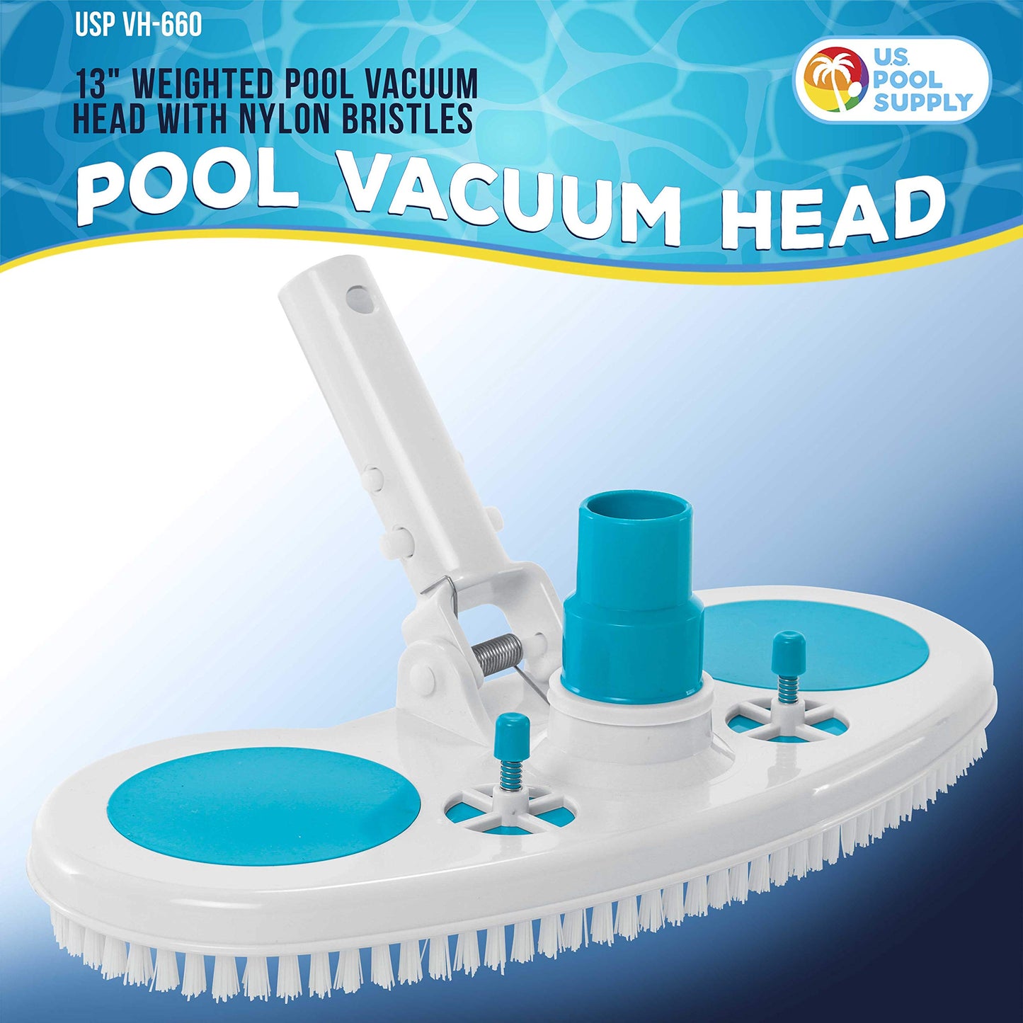 U.S. Pool Supply 13" Weighted Pool Vacuum Head with Nylon Bristles, Swivel Hose Connection, EZ Clip Handle - Connect 1-1/4" or 1-1/2" Hose - Removes Debris, Cleans Floors - Safe for Vinyl Lined Pools