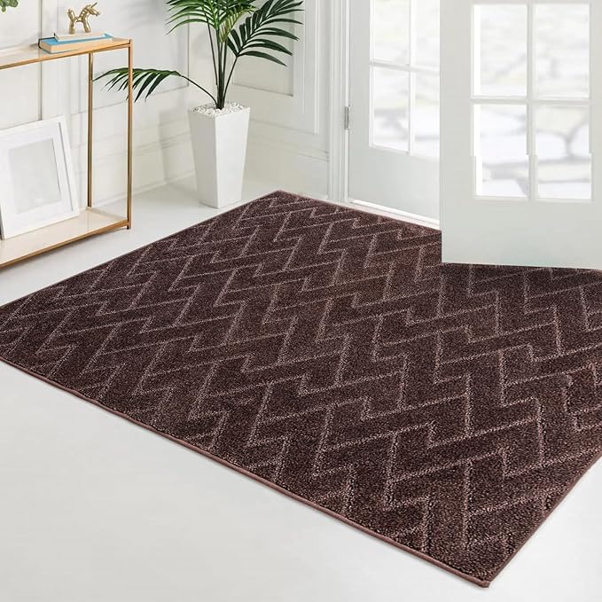 PURRUGS Easy Care Area Rug 4ft x 6ft, Non-Slip Machine Washable Entry Rug, Dog Door Mat, Stain Resistant Accent Rug for Hallway, Bedroom, Living Room and Mudroom, Brown