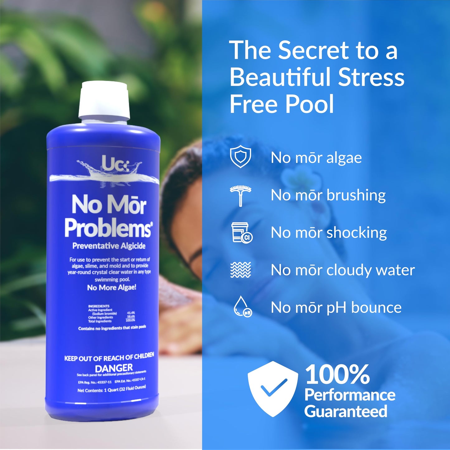 No Mor Problems | Swimming Pool Preventative Algaecide | 2 Quarts Pack