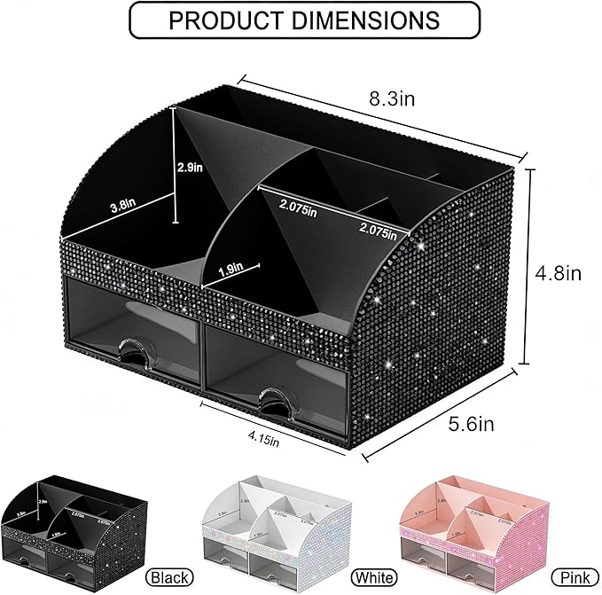 Makeup Organizer, Bathroom Organizer (Bling Black)