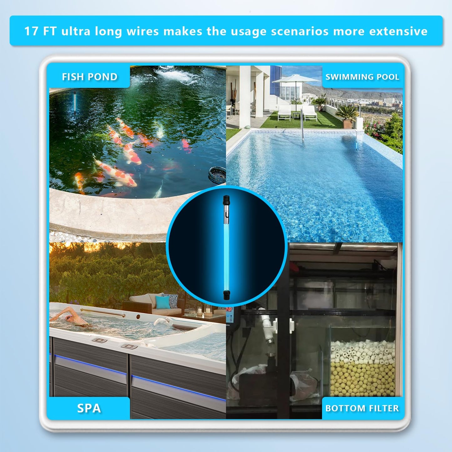55W Aquarium UV Light for 500-5500 Gallon, UV Pond Water Clarifier for Koi Pond, Swimming Pool, Spa, Large Fish Tank, Cold Plunge
