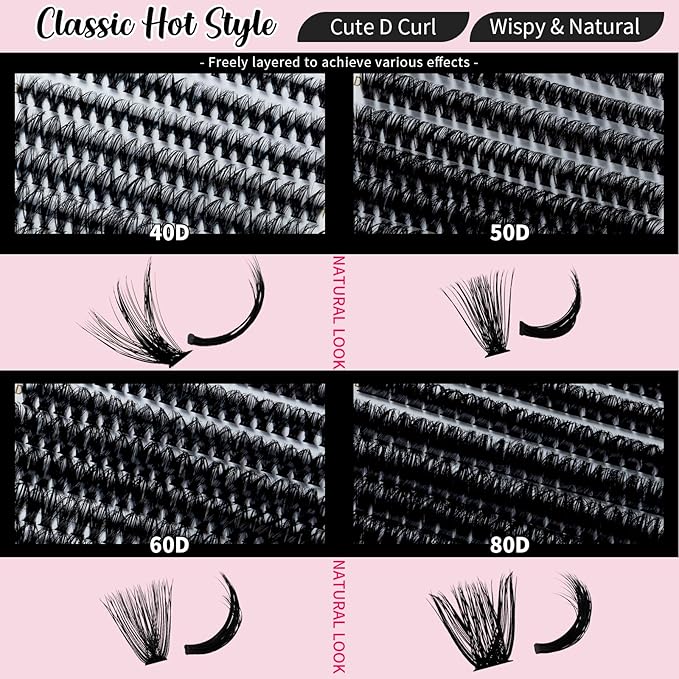 RITALASH Lash Extension Kit 40D+50D+60D+80D DIY Lash Clusters Kit 640pcs Cluster Lashes Individual Lashes Eyelash Extension Kit with Lash Bond and Seal,Lash Tweezers(40D+50D+60D+80D Kit,10-16mm Mixed)