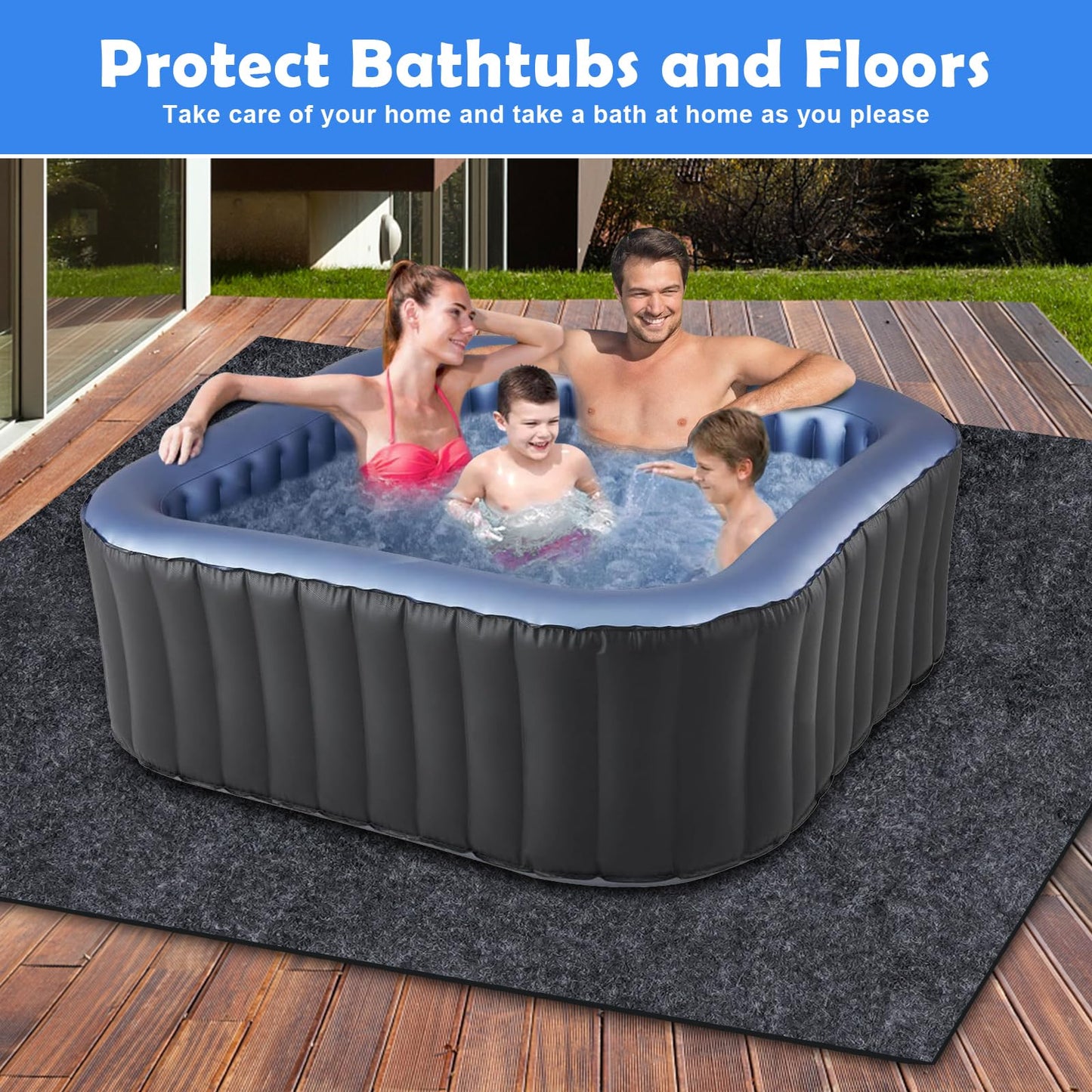 Aoebwpwi 80 * 80 Inch Hot Tub Mat, Extra Large Inflatable Hot Tub Pad Outdoor Indoor, Waterproof Slip-Proof Backing, Absorbent Spa Pool Ground Base Flooring Protector Mat (80 * 80 Mat-Square)