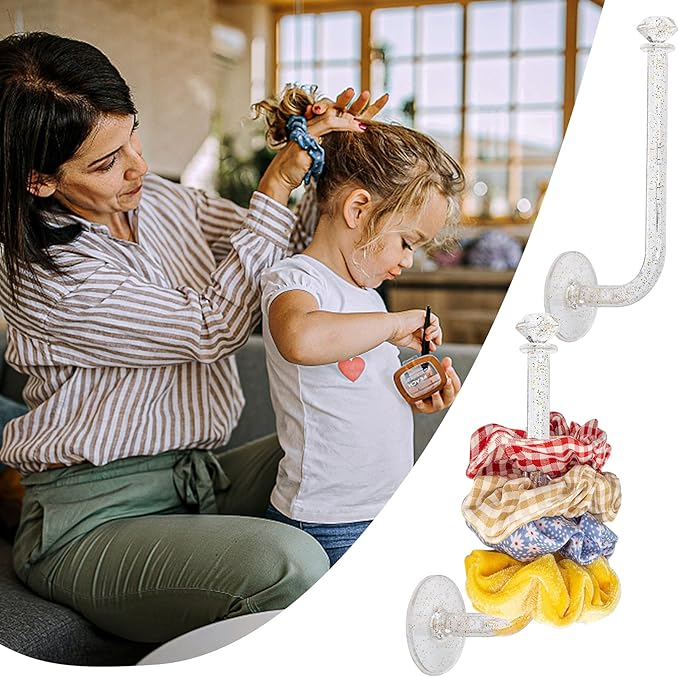 4pcs Headband Holder Stand Scrunchie Organizer, Girls Hair Accessories Organizer Storage for Headband Hairband Hair Ties, Clear Glitter Adhesive Scrunchy Holder