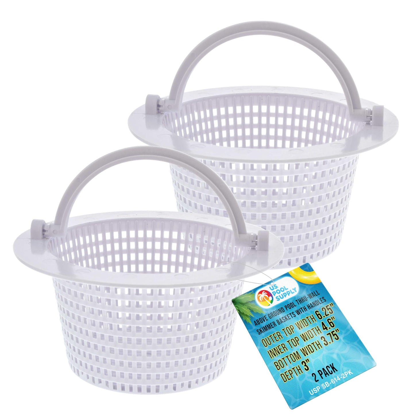 U.S. Pool Supply Above Ground Pool Thru-Wall Skimmer Baskets with Handles, 2 Pack - (See Size) Swimming Pool Replacement Baskets - Standard Small Thru-Wall Size - Skim Remove Debris, Cleanout Leaves