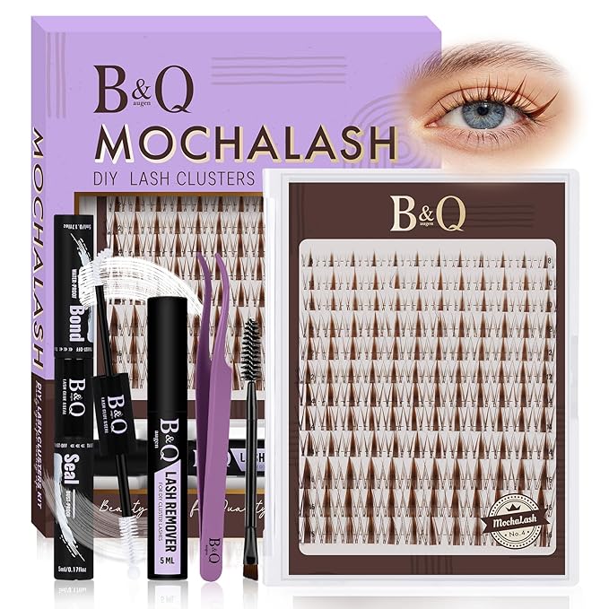 B&Q Brown Fairy Lash Clusters Kit Manga Lashes Clusters, Wispy Light Brown Eyelash Cluster Kit C-Curl 8-16mm DIY Lash Eyelashes for Fair/Dark Hair, Lightweight & Invisible Band(Mochalash Fairy 04 Set)