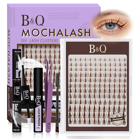 B&Q Brown Fairy Lash Clusters Kit Manga Lashes Clusters, Wispy Light Brown Eyelash Cluster Kit C-Curl 8-16mm DIY Lash Eyelashes for Fair/Dark Hair, Lightweight & Invisible Band(Mochalash Fairy 04 Set)