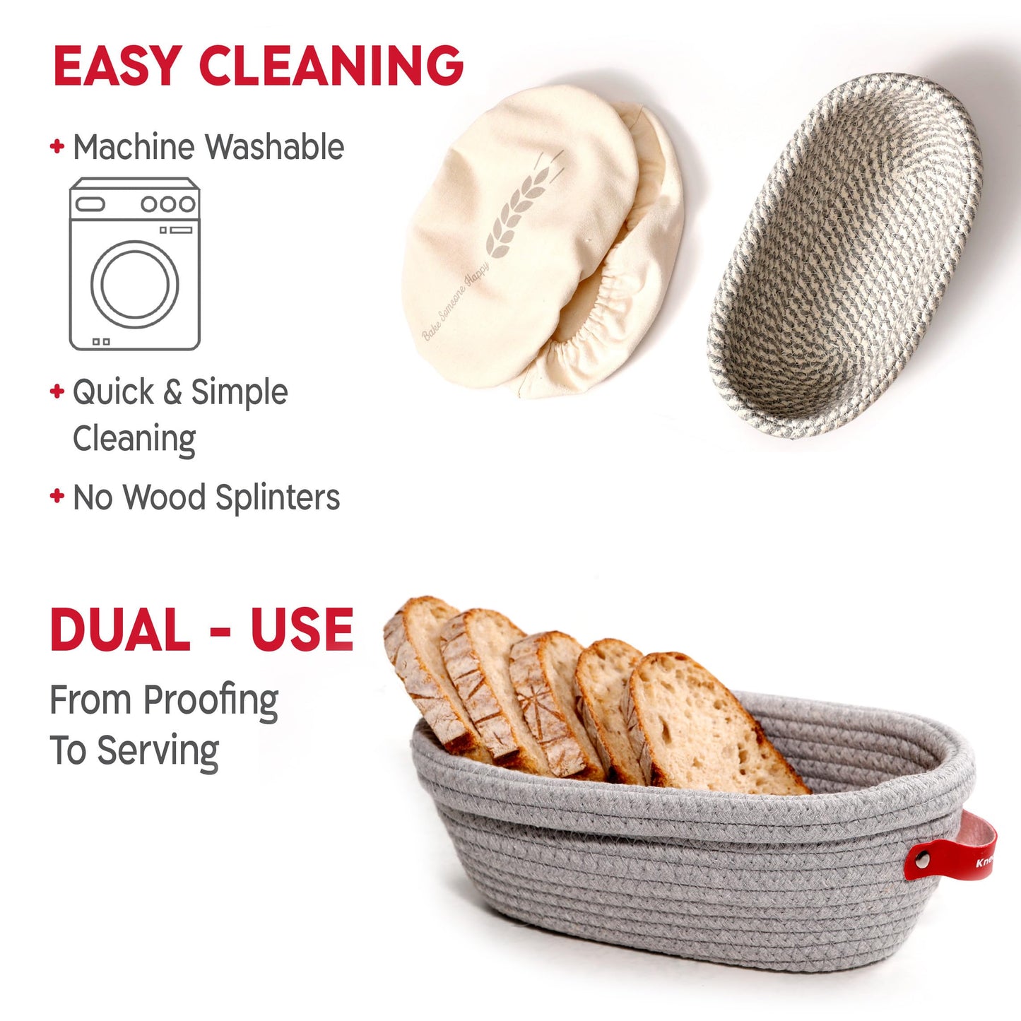 KneadAce Sourdough Starter Kit (PRO 34oz Jar, 2xOval baskets, Red Bread Lame)