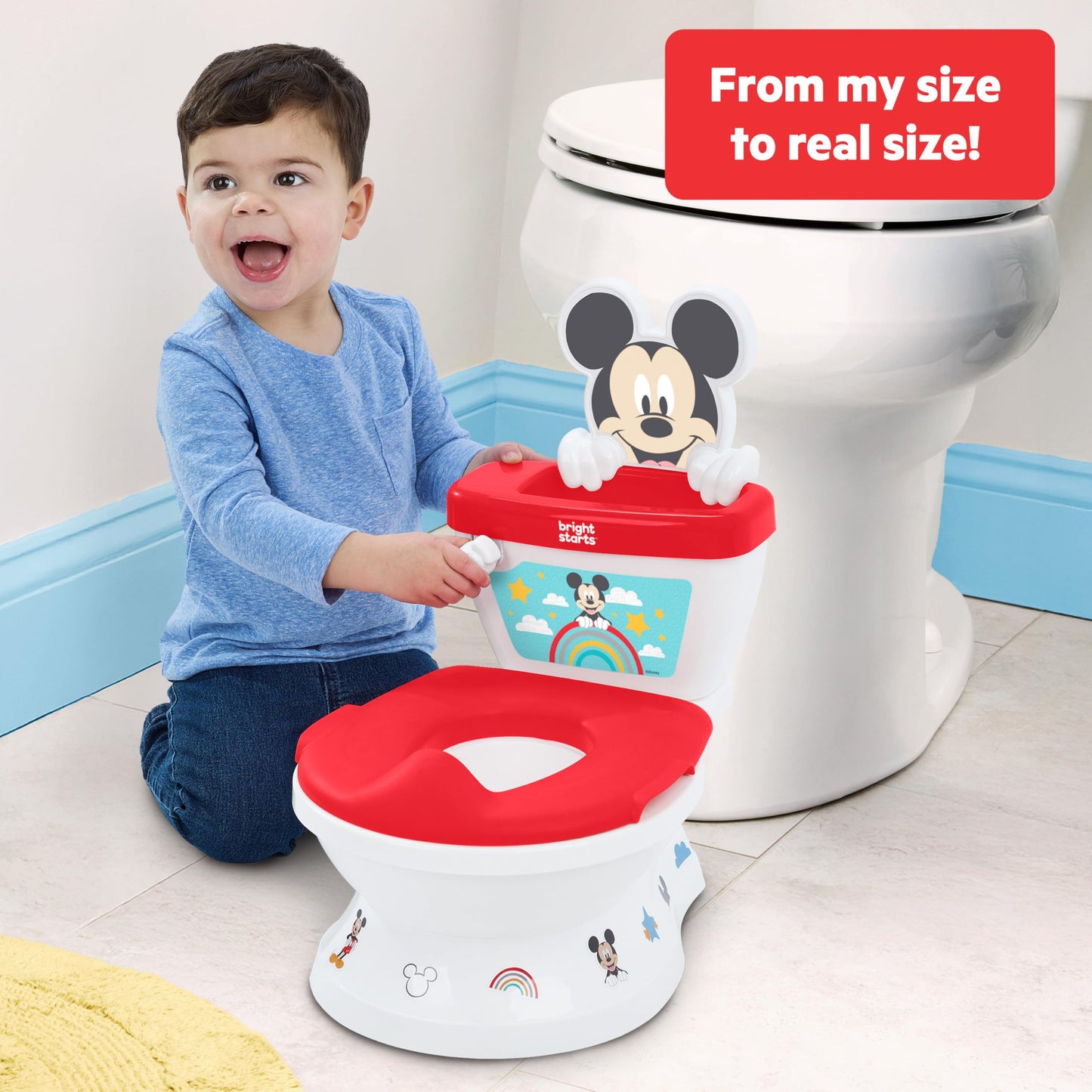 Bright Starts Disney Junior Princess My Size Potty Training Toilet, Toddler Potty Chair with Flushing & Cheering Sounds, Removable Seat with Splash Guard & Handles, Ages 18+ Months, Up to 50 lbs