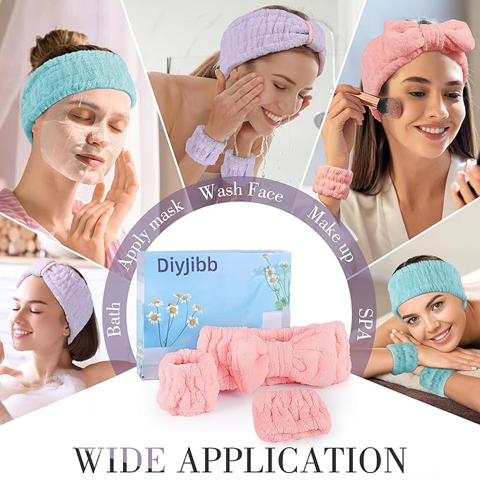 9 Pcs Spa Headband for Washing Face,Skincare Headband and Wristband Set,Women Teen Girls Facial Hairbands for Washing Face, Makeup, Sports, Yoga (light purple + orange pink + turquoise)