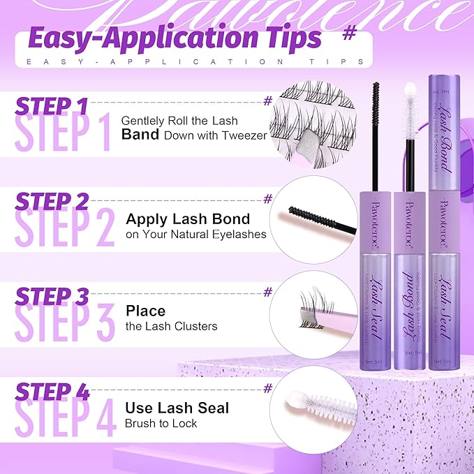Pawotence Lash Extension Kit Wispy Lash Clusters Kit 9-12mm Natural Individual Lashes Kit 168pcs Cluster Eyelash Extension Kit with Lash Bond and Seal, Lash Applicator for Self Use