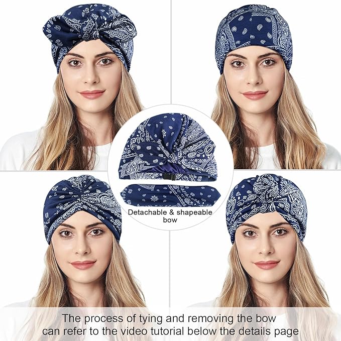 Ababalaya Satin Lined Beanies for Women Chemo Headwear Silky Lined Cotton Sleeping Cap