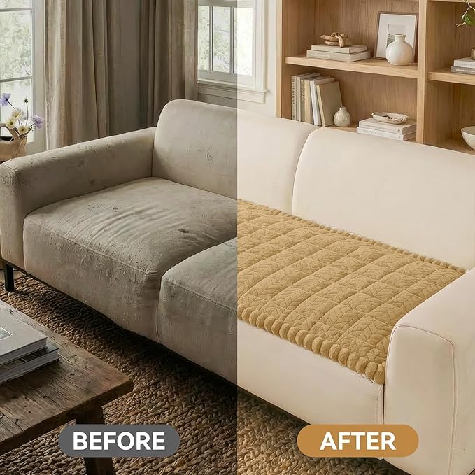 Smiry Non Slip Couch Covers for Dogs, Fuzzy Pet Couch Covers for 3 Cushion Sofa Pet Friendly, Soft Sofa Slipcovers Cushion Furniture Protector Washable (Camel, 27.6" x 82.7")