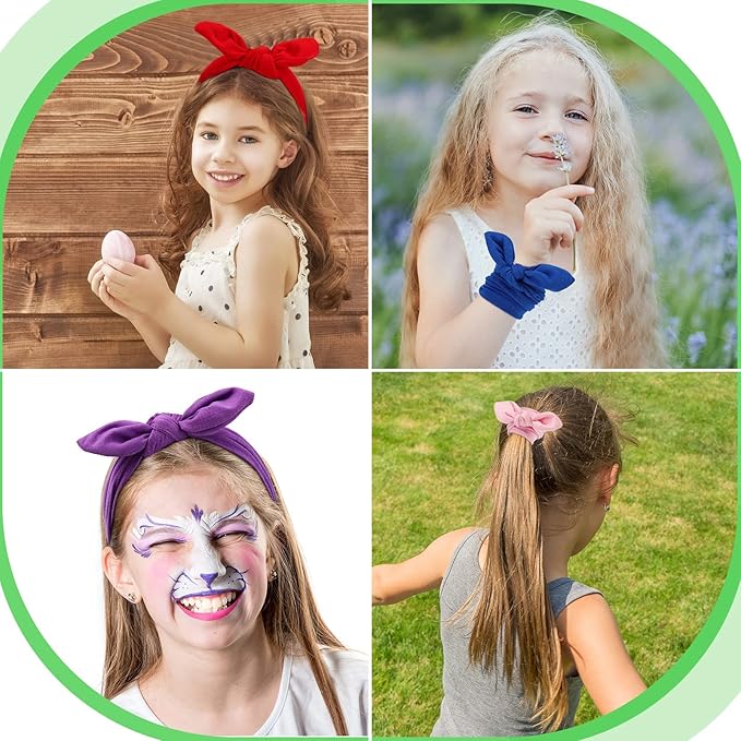 Giegxin 12 Pack Colorful Polyester Cloth Headbands for Girls Removable Rabbit Ear Bow Hairbands Hair Accessories, 12 Colors