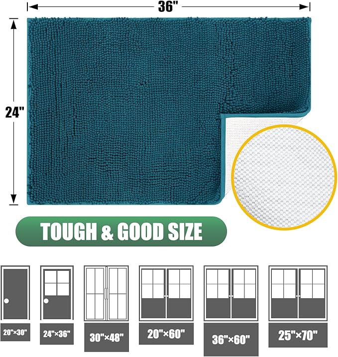 IM HOME Chenille Absorbent Outdoor Doormat 30" x 20", Washable Muddy Door Mats for Dog Non Slip Indoor Doormat Dog Mat for Muddy Paw Front Inside Doormats for Entryway Teal Blue