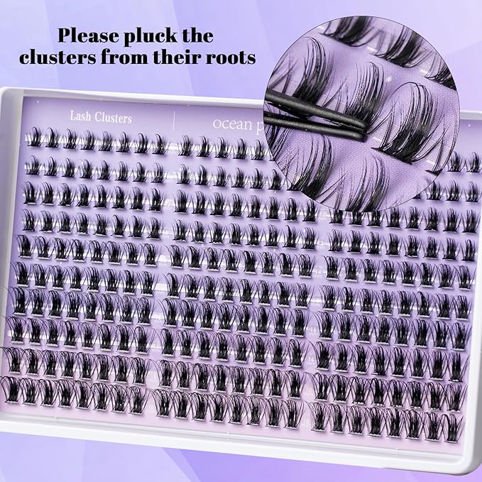 Ocean Pearl Lash Clusters Kit 240pcs,Eyelashes,spike-effect cluster lashes,10-18mm manga/anime-inspired lashes clusters,eyelash clusters,DIY Cluster Eyelash Extensions with lash bond+seal+tweezers-M33