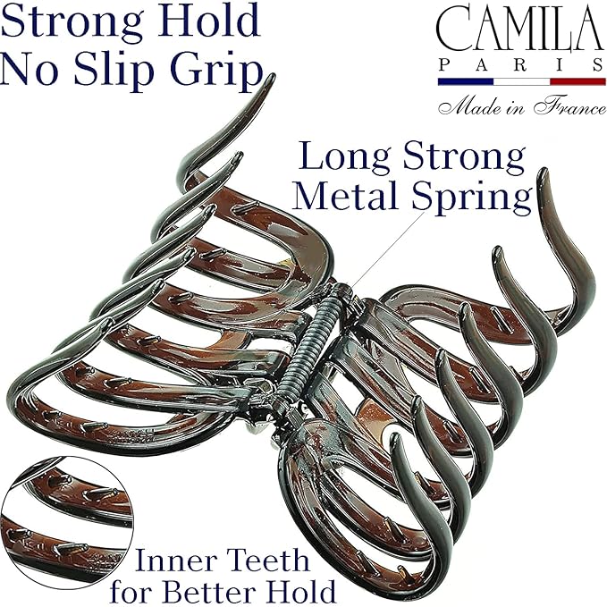 Camila Paris AD718 Octopus French Claw Clip for Women Ã¢ÂÂ Large 3.5 Inch Hair Clip for Thick Hair, Long Curly Wavy Hair, XL Strong No-Slip Grip, Cellulose Acetate, Made in France