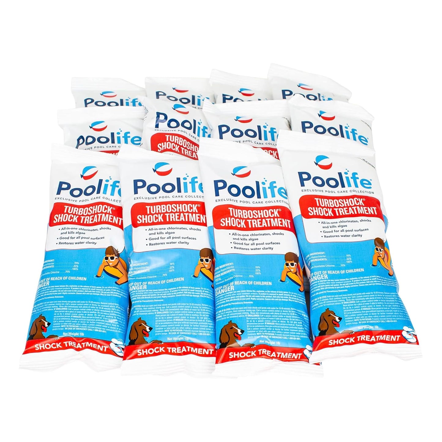 Poolife Turbo Shock to Eliminate Algae, Bacteria & Cloudy Water - Strongest 78% Calcium Hypochlorite Pool Shock - Fast-Dissolving, No Pre-Mixing - Safe Chlorine Shock for All Surfaces - 12 X 1lb Bag