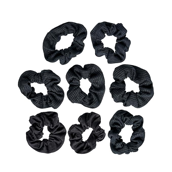 Goody Ouchless Jersey Scrunchies, 8 Ct, Black, Damage-Free, Dentless & Secure Hold Ties, Gentle Hair Accessories for Women & Men, All Day Comfort, All Hair Types