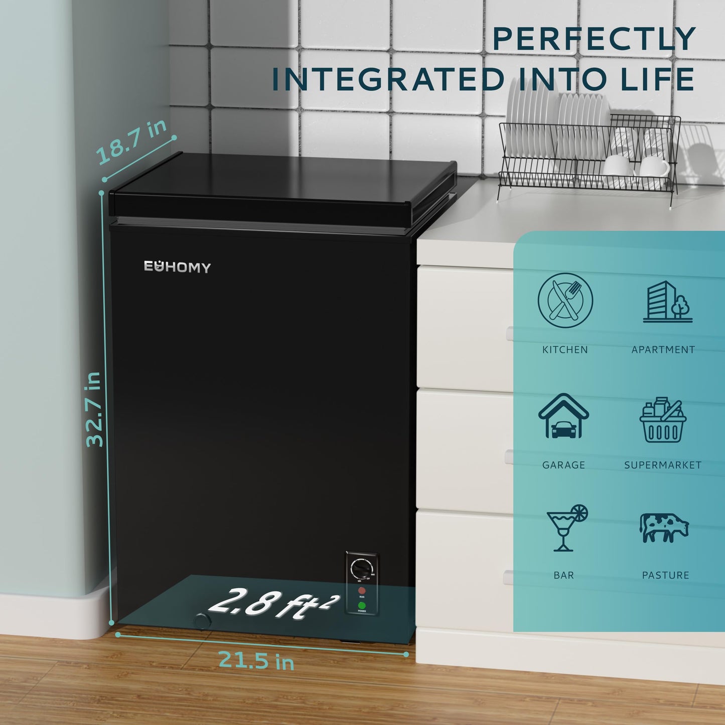EUHOMY 3.5 Cu.Ft Chest Freezer with Wheels, Small Deep Freezer Adjustable 7 Thermostat, Quiet Mini Freezer Free-Standing Top Door, Energy Saving for Apartment/Garage/Basement/Dorm/Home, New Black