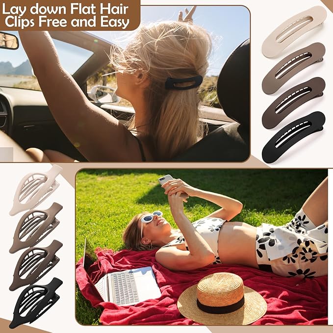 10 Pcs French Flat Hair Clips for Women - 3 Styles Non-slip Flat Claw Clips Matte Hair Claws for Thin Thick Hair
