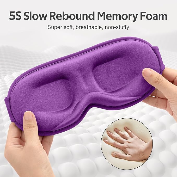 Sleep Mask for Women Men - 100% Blackout Eye Masks for Sleep - 3D Soft Sleeping Mask for Side Sleepers - Zero Pressure Lash Extensions Eye Cover Shade for Airplane Travel Essentials, Purple