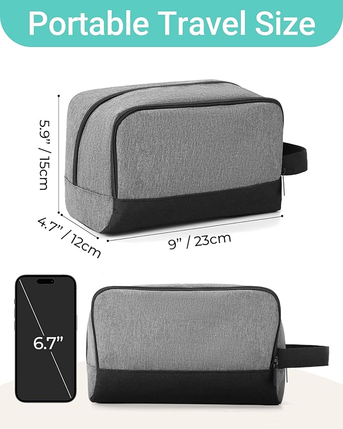 Elviros Travel Toiletry Bag for Men Hanging Dopp Kit Shaving Bag Toiletries Organizer Small Toiletry Bag for Traveling (Grey&Black,Large)