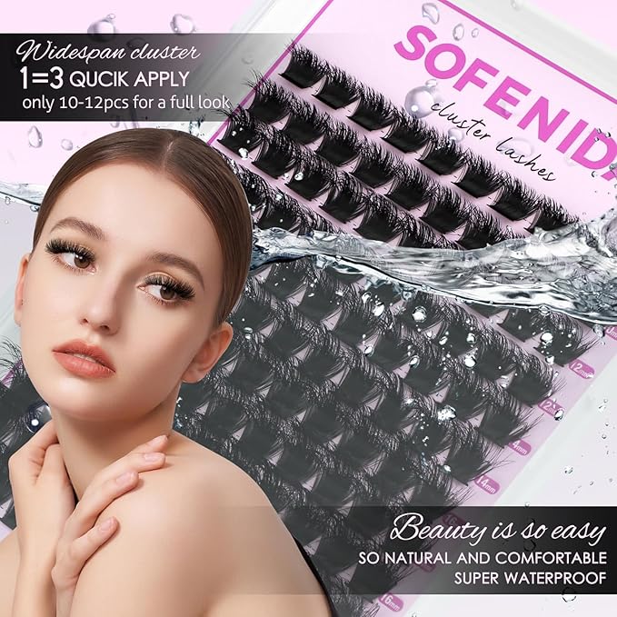 SOFENIDA Lash Clusters Kit Thick 200D Lash Extension Kit 10-18mm Volume Cluster Lashes D Curvature Cluster Eyelash Extensions DIY Lash Extension kit at Home(200D-10-18MIX Thick Kit)