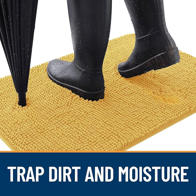 OLANLY Dog Door Mat for Muddy Paws 44x24, Absorbs Moisture and Dirt, Absorbent Non-Slip Washable Doormat, Quick Dry Chenille Mud Mat for Dogs, Entry Indoor Entryway Carpet for Inside Floor, Yellow