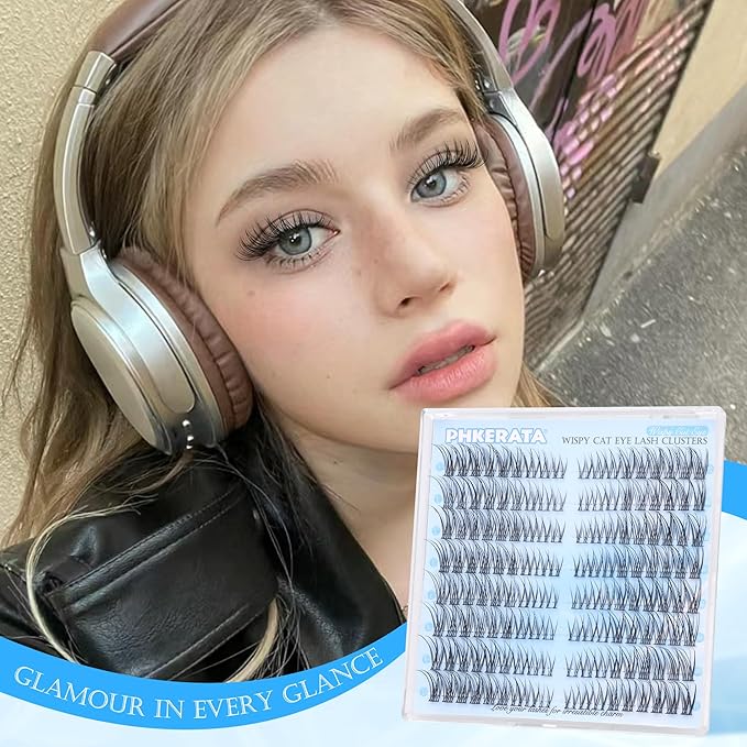 PHKERATA Wispy Lash Clusters Natural Eyelash Clusters 7-15 mm C Curvature Eyelash Clusters Lashes 144 pcs Wispy Cat Eye Individual Lashes Clusters DIY Eyelash Extensions